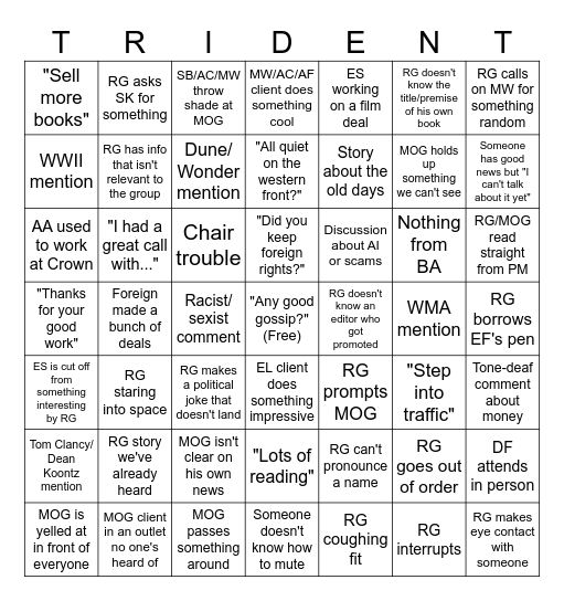 staff meeting Bingo Card
