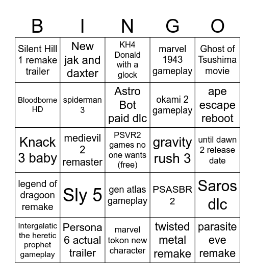 Andy State of Play Predictions 9/3/26 Bingo Card