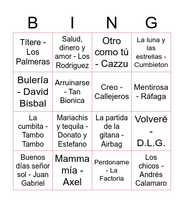 Bingo Musical Bingo Card