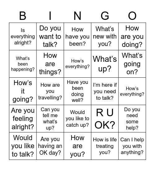 R U OK? BINGO Card