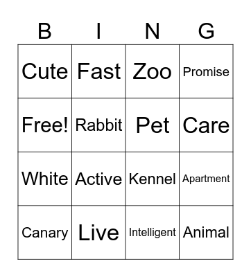Animal and pets Bingo Card