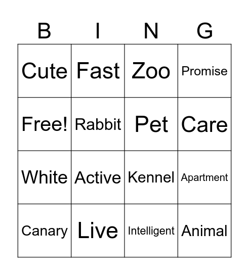 Animal and pets Bingo Card