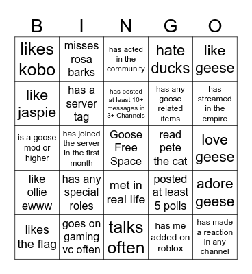 goose empire bingo Card