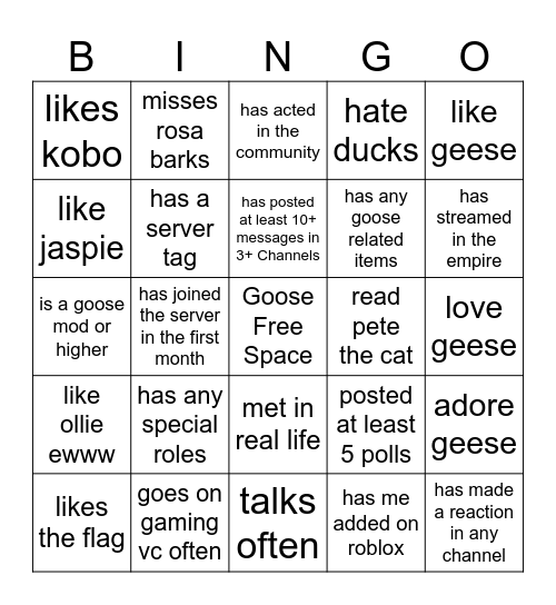 goose empire bingo Card