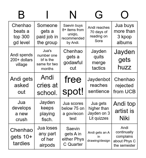 NLL/Jayden's cult Annual Bingo 2! Bingo Card