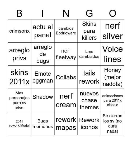 OM update bingo Card