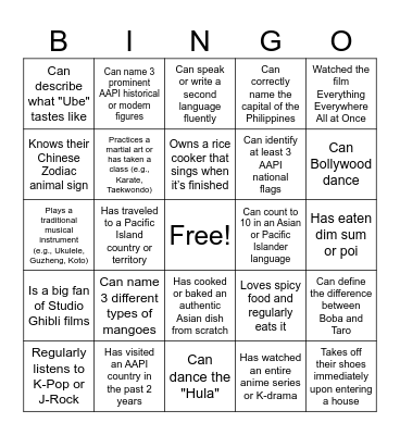 AAPI Bingo Card