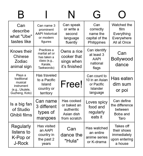 AAPI Bingo Card