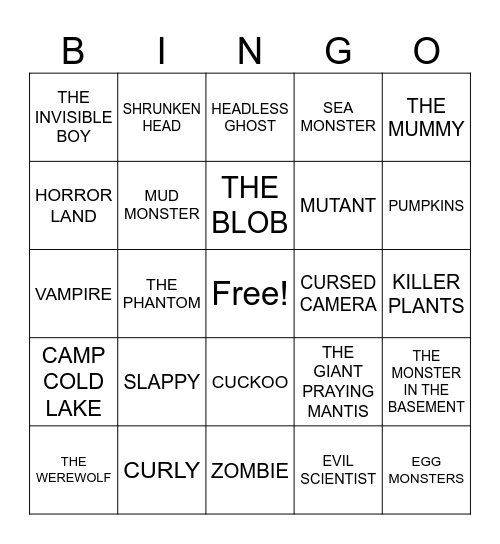 GOOSEBUMPS CHARACTERS! Bingo Card