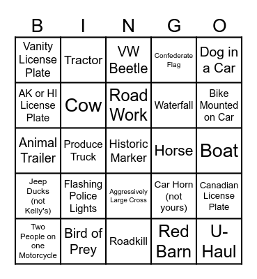 SHENANDOAH ROAD TRIP Bingo Card