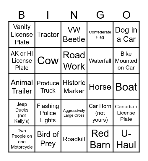 SHENANDOAH ROAD TRIP Bingo Card