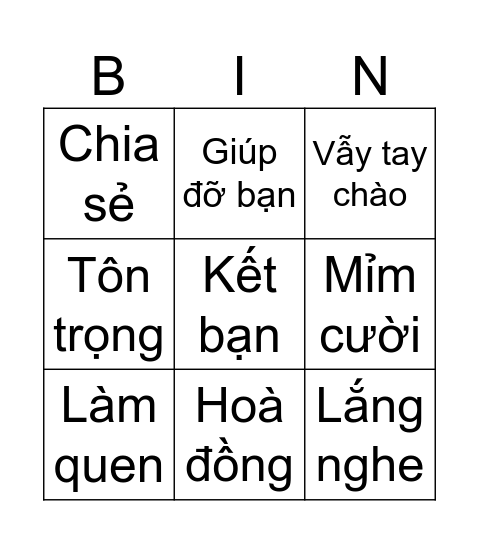 Kỹ năng kết bạn Bingo Card