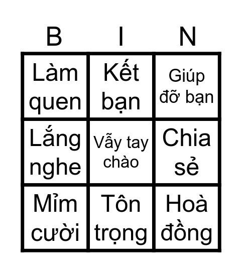 Kỹ năng kết bạn Bingo Card