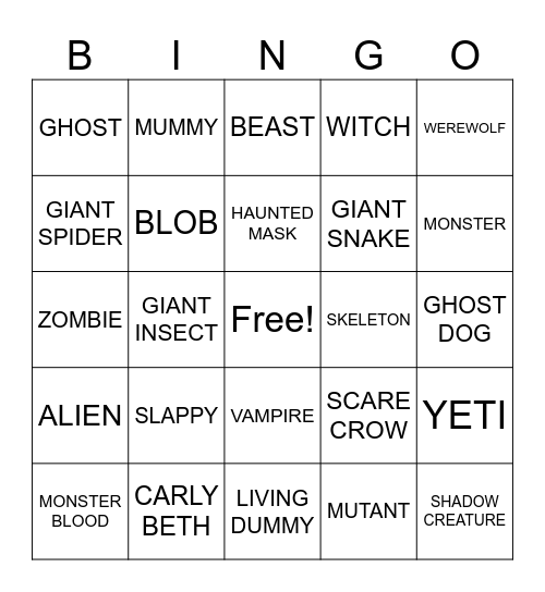 GOOSEBUMPS TRIVIA EDITION Bingo Card