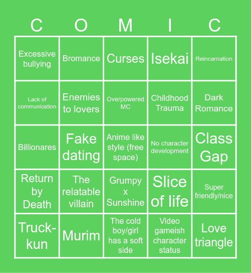 Webtoon Trope Bingo 2.0 Bingo Card