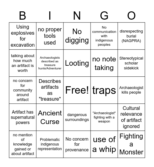 Bad Archaeology Bingo Card