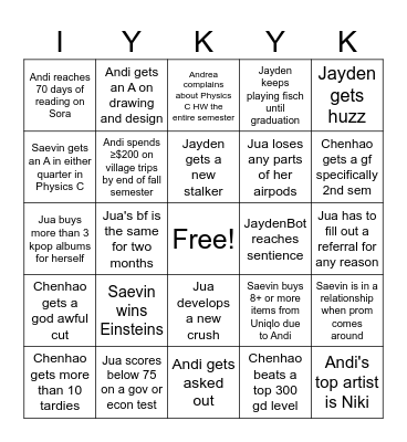 Undoing Thyself Bingo Card