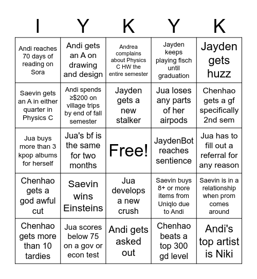 Undoing Thyself Bingo Card