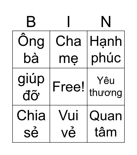 GIA ĐÌNH Bingo Card