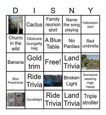 Parsons Disneyland Pin Bingo Card