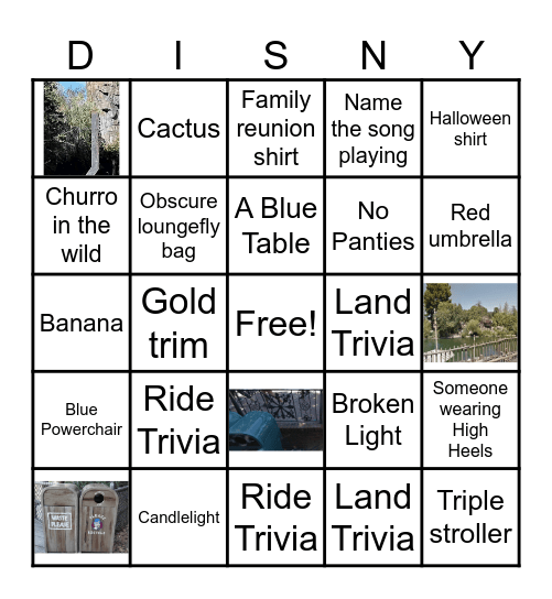 Parsons Disneyland Pin Bingo Card