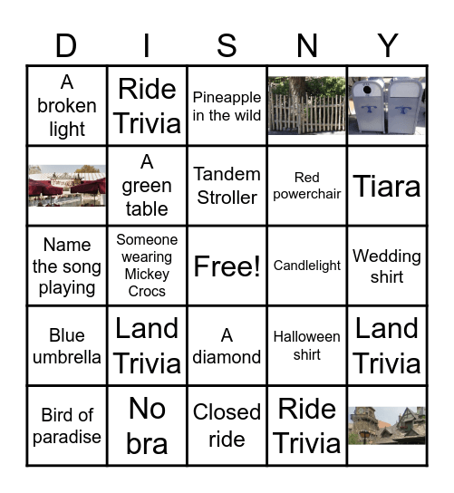 Parsons Disneyland Pin Bingo Card