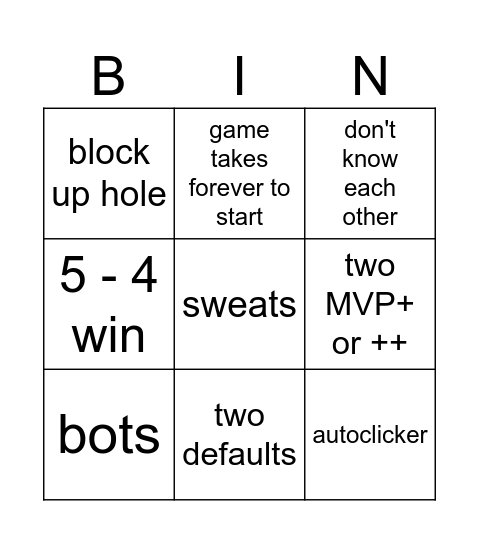Bridge Duels Bingo Card