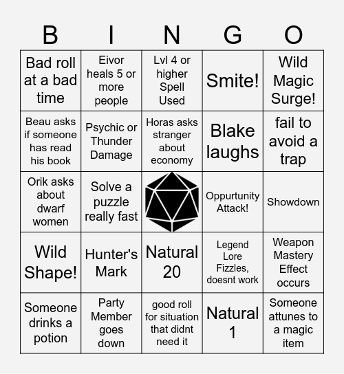 DND: Inspiration Bingo Card