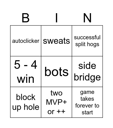 Bridge Duels Bingo Card