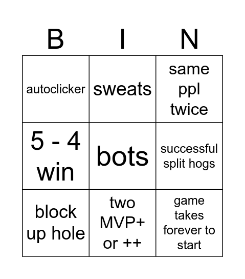 Bridge Duels Bingo Card