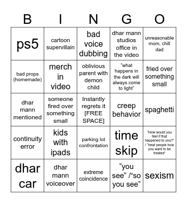 Dhar Mann V3 Bingo Card