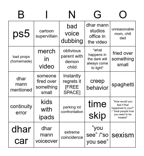 Dhar Mann V3 Bingo Card