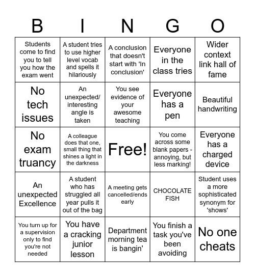 Term 3 Exams Bingo: it all goes right! Bingo Card