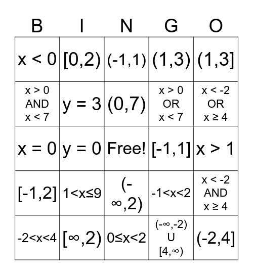 Inequality Bingo Card
