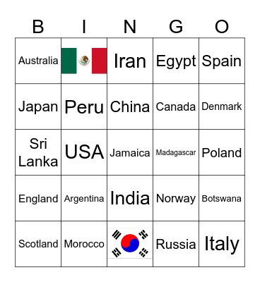 Countries Bingo Card