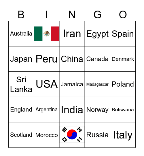 Countries Bingo Card