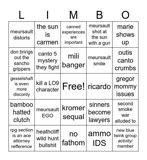 canto 10 Bingo Card