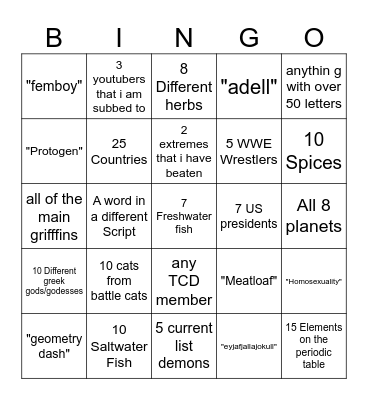 Infinite Craft Bingo Card