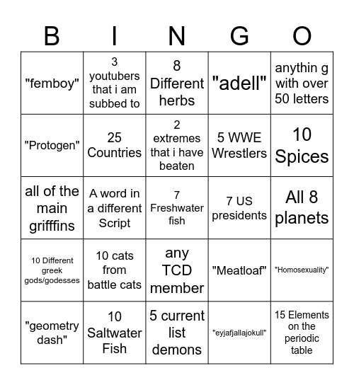 Infinite Craft Bingo Card