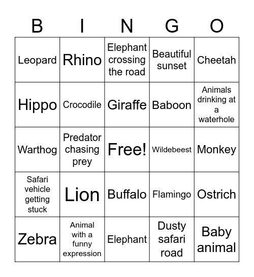 Safari Bingo Card