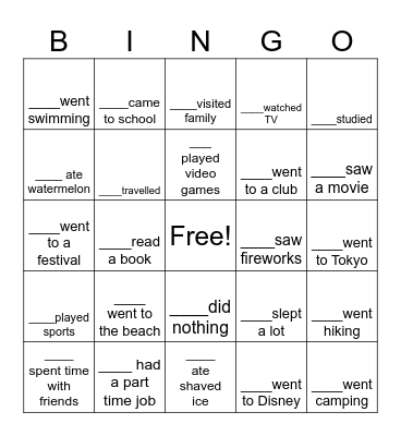 Summer Memories V.1 Bingo Card