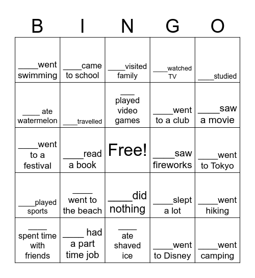 Summer Memories V.1 Bingo Card