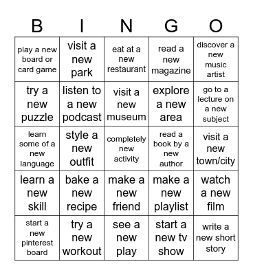 new things bingo Card