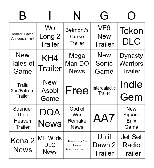 SOP Bingo Card