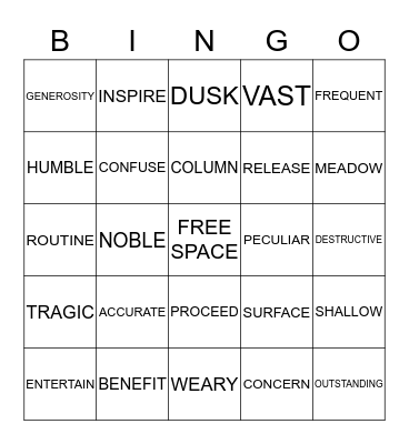 4TH GRADE VOCABULARY Bingo Card