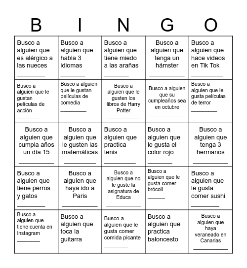 Busco a alguien que ... Bingo Card