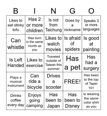 Find Someone Who... Bingo Card