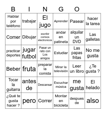 U1L1 vocabulary Bingo Card