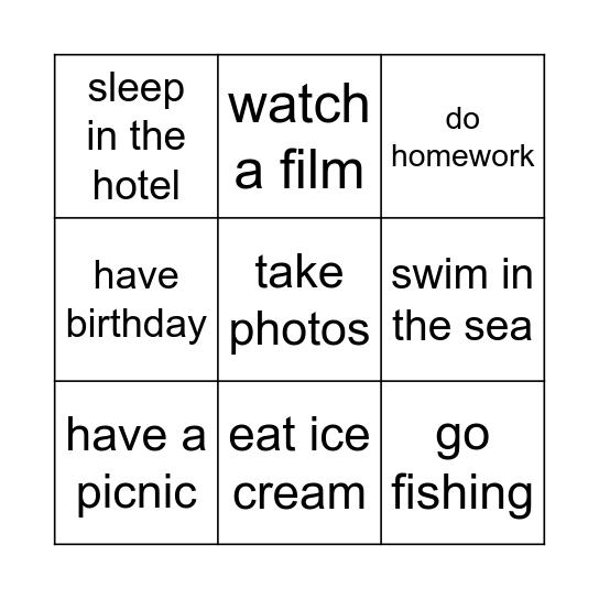 My summer :) Bingo Card
