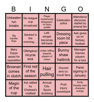 WSL BINGO - ALL ABOUT THE W Bingo Card
